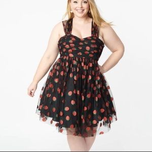 NWT unique vintage pinup glitter strawberry dress sz L